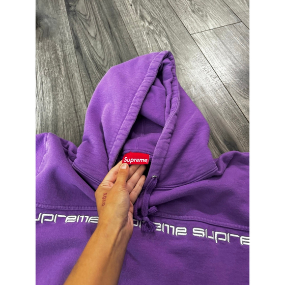 Supreme Hooded Violet Text Stripe Sweatshirt Size Small Resellin for $390-590 - Picture 7 of 9